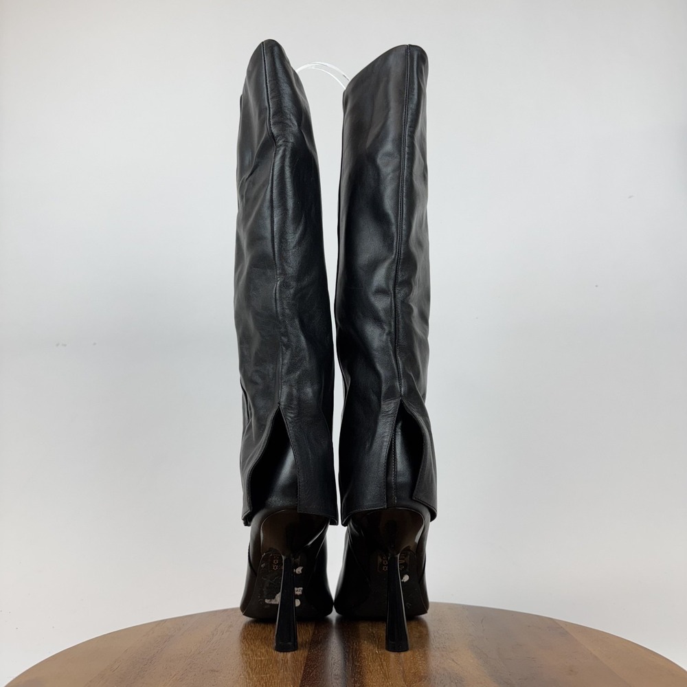 Womens Black Suede Studio Martine Black Leather Heeled Knee High Boots Size 39‎ - Picture 6 of 8